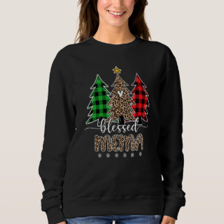 Sudadera Blessed Mema Leopard Navidades Pine Tree Red Plaid