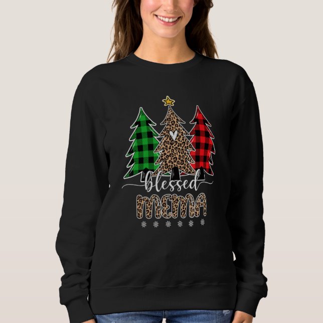 Sudadera Blessed Mema Leopard Navidades Pine Tree Red Plaid (Anverso)