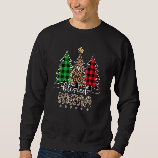 Sudadera Blessed Mema Leopard Navidades Pine Tree Red Plaid (Anverso)