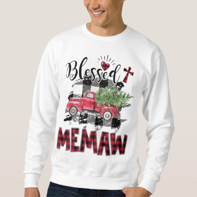 Sudadera Blessed Memaw Red-plaid Navidades (Anverso)