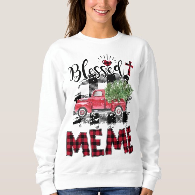 Sudadera Blessed Meme Red plaid Christmas (Anverso)