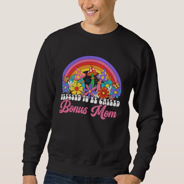 Sudadera Blessed To Be Called Bonus Mom Rainbow Groovy Hipp (Anverso)