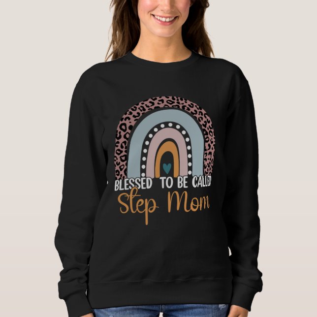 Sudadera Blessed To Be Called Step Mom Leopard Rainbow Mom  (Anverso)