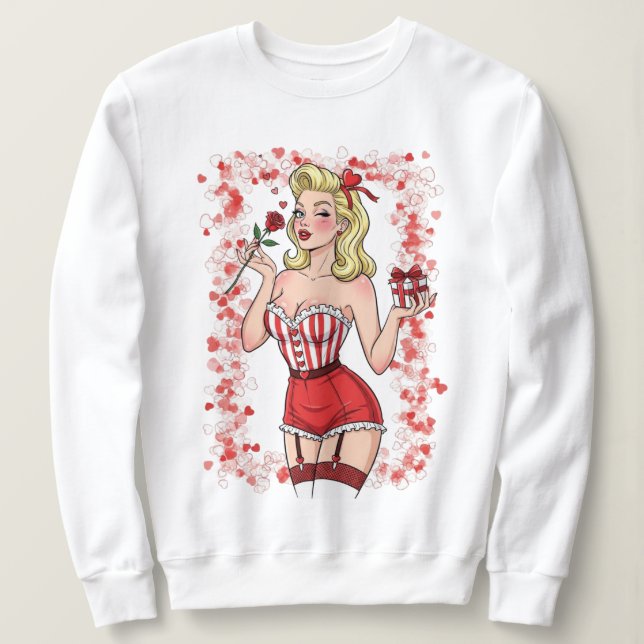 Sudadera Blonde Retro Valentine Pin-Up Girl (Anverso del diseño)