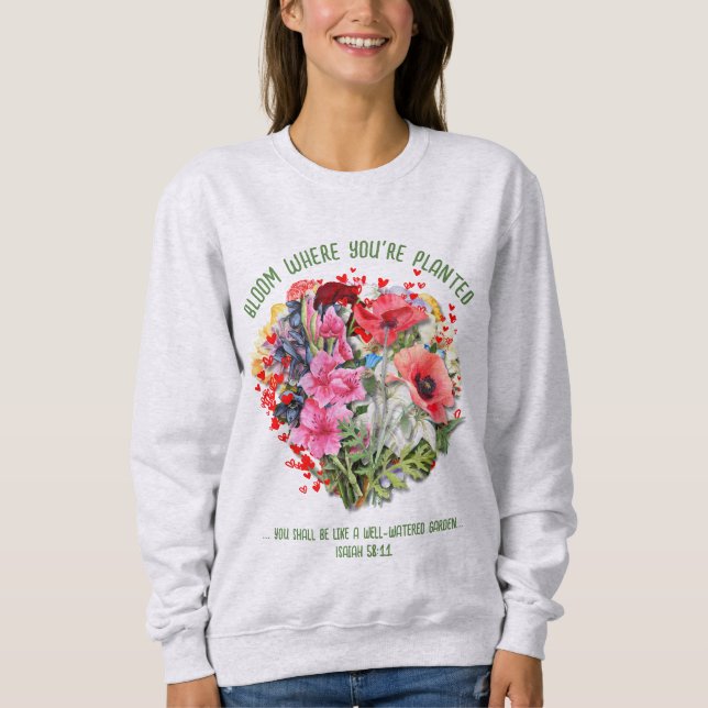 Sudadera BLOOM cristiano DONDE ESTÁS PLANTADO Floral (Anverso)