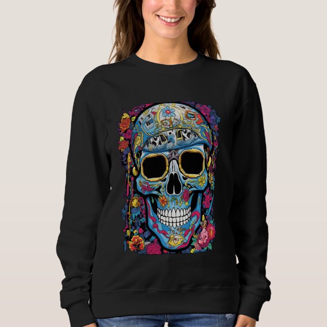 Sudadera Blooms rebeldes Funky Edgy Skull y Flores Sta (Anverso)