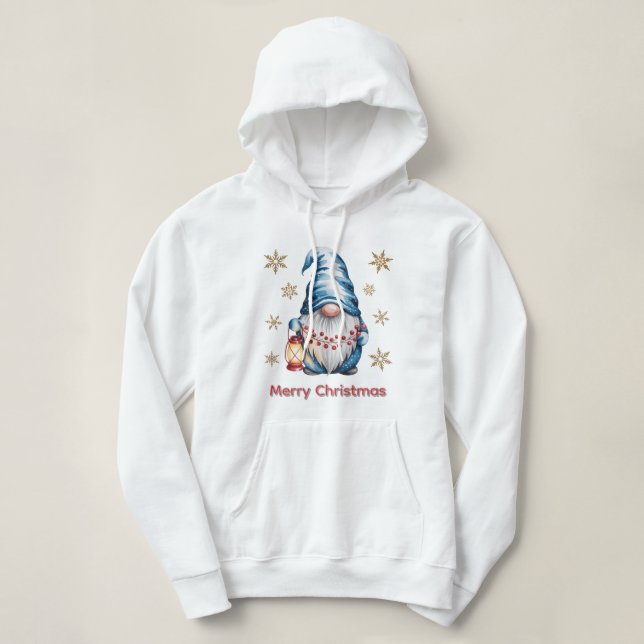 Sudadera Blue Christmas Gnome with Red Lantern Berries (Diseño del anverso)