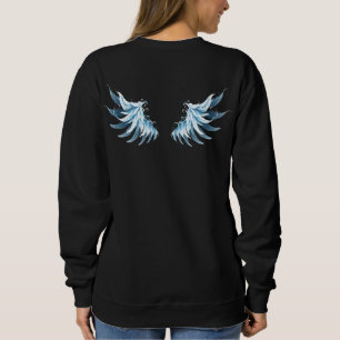 Sudadera Blue Glowing Angel Wings on black background
