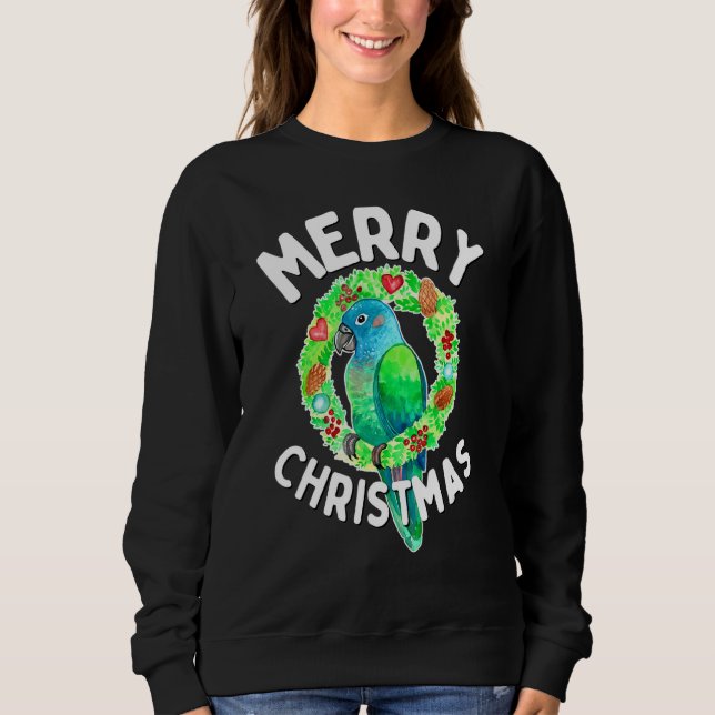 Sudadera Blue Heed Pionus Parrot Merry Christmas Wreath W (Anverso)