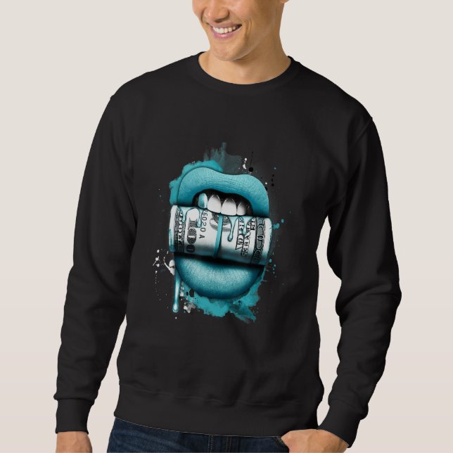 Sudadera Blue Lips with Dripping Money Retro Matching Men W (Anverso)