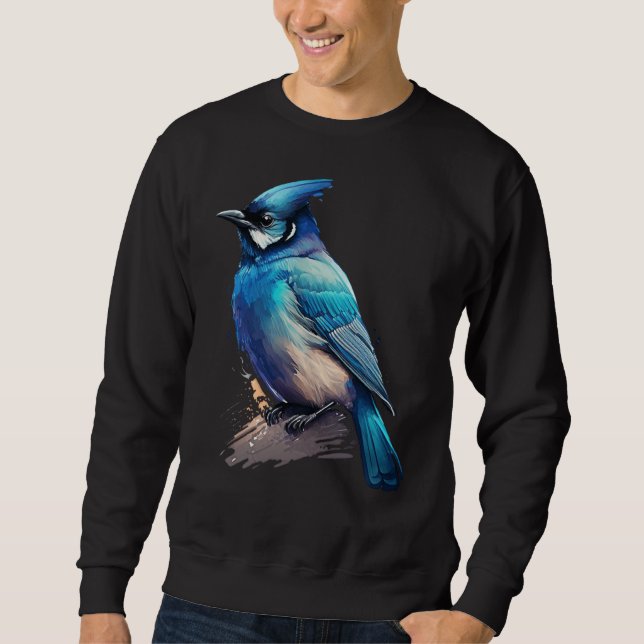 Sudadera Blue Stellar Jay Artistic Bird Watercolor Nature W (Anverso)