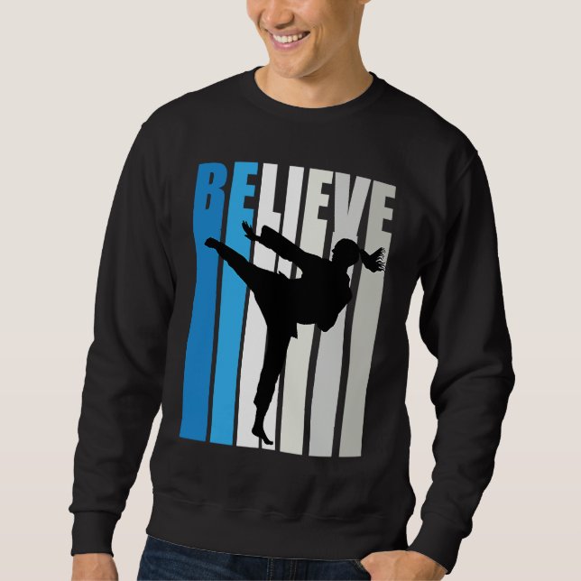Sudadera Blue Womens Believe Karate Motivational Retro Grap (Anverso)