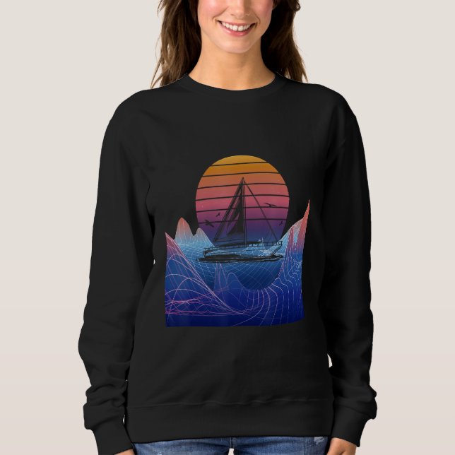 Sudadera Boating Sailing Sailor Vaporwave Sunset Sail Boat  (Anverso)
