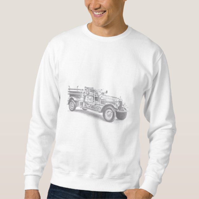 Sudadera boceto de lápiz de camión de bomberos antiguo dibu (Anverso)