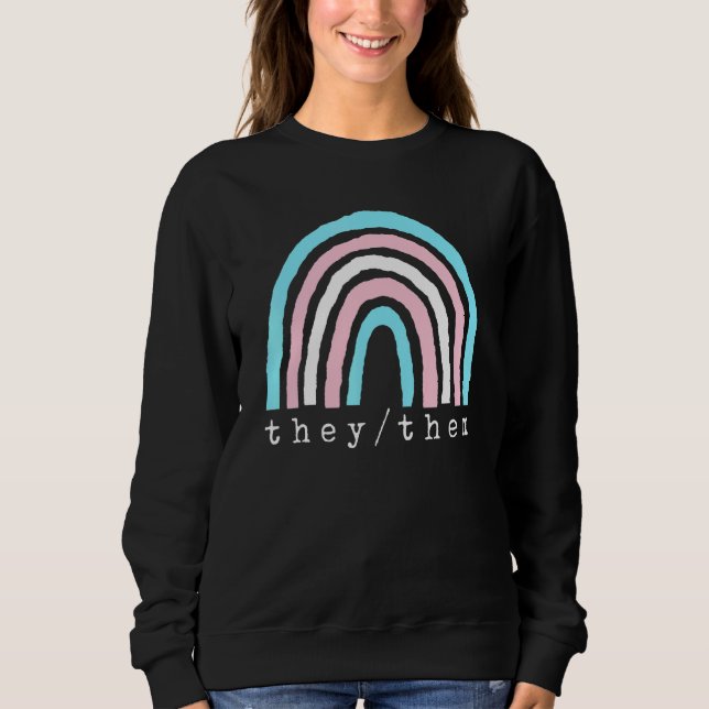 Sudadera Boho Arcoíris Pronombres Trans They Them Orgullo L (Anverso)