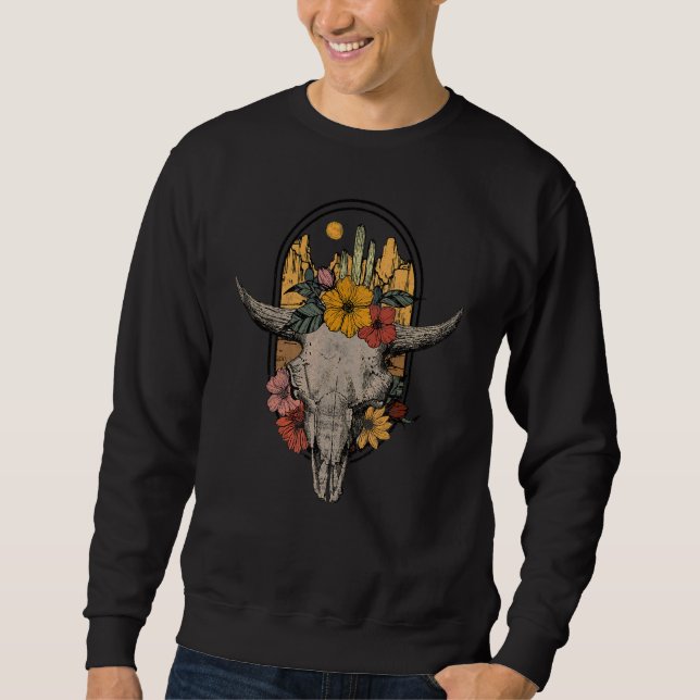 Sudadera Boho Boho Bull Skull Del País Retro Con Cac (Anverso)