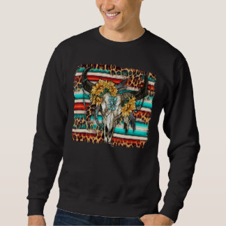 Sudadera Boho Bull Skull Serape Western Sunflower Leopardo