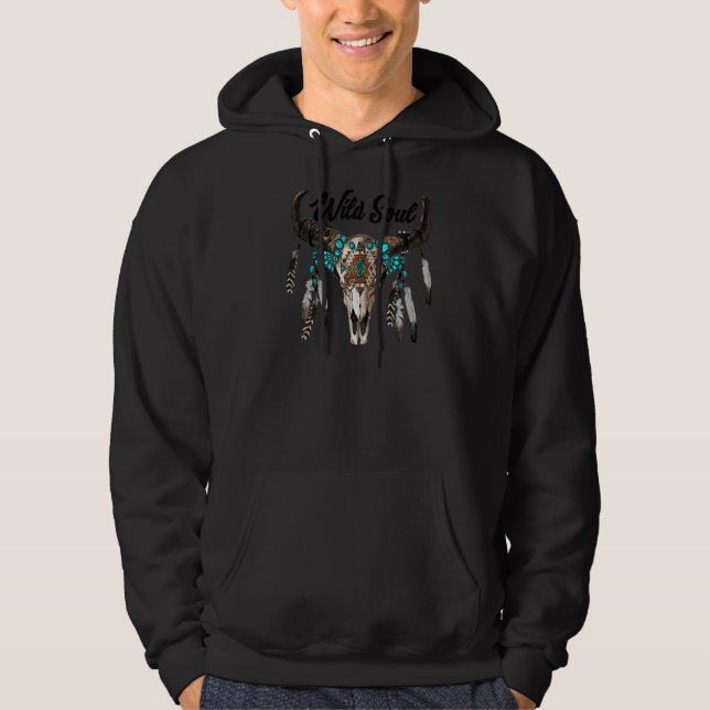 Sudadera Boho Bull Skull Wild Soul Turquoise Gemstone Weste (Anverso)