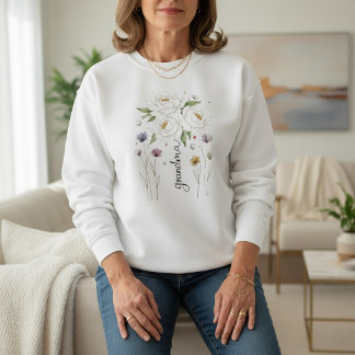 Sudadera Boho Floral Grandma White Flower Mother’s Day Gift