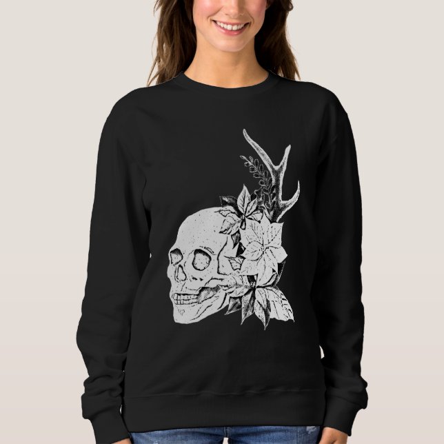 Sudadera Boho Halloween Flores de Cráneo Ocultismo Arte Osc (Anverso)
