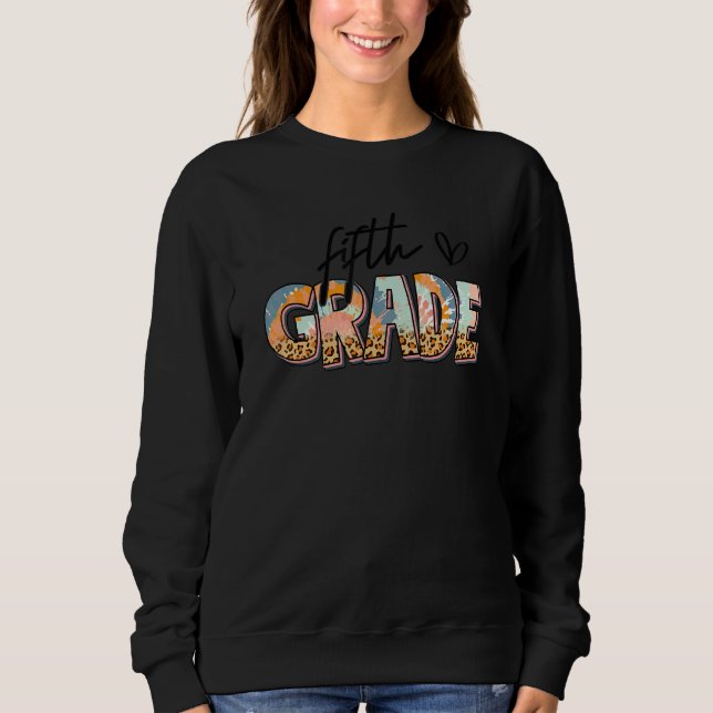 Sudadera Boho Leopardo Profesor de 5º Grado Estudiante Vuel (Anverso)