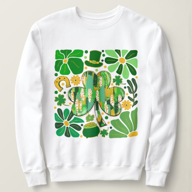 Sudadera Boho Purpurina Floral St Patrick Day Shamrock (Anverso del diseño)
