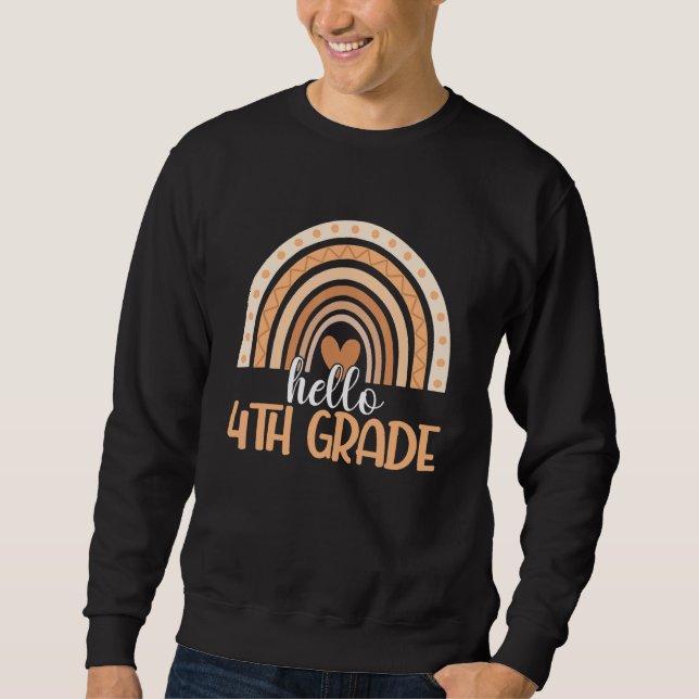 Sudadera Boho Rainbow Hello 4th Grade Teacher Student Back  (Anverso)