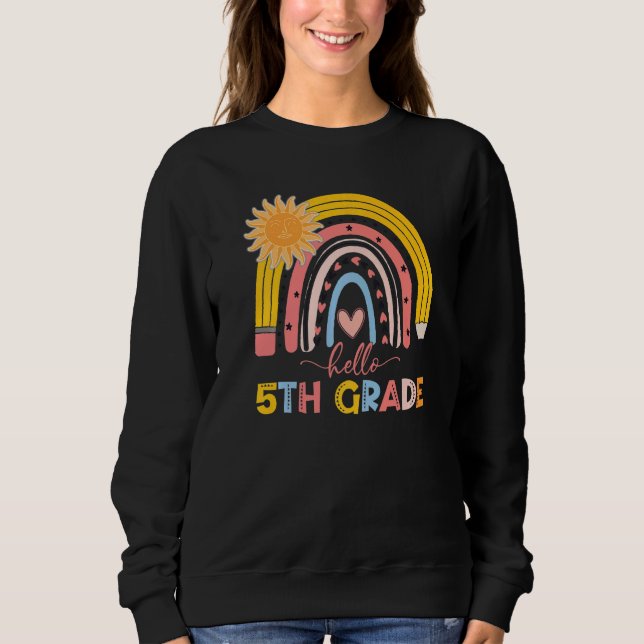 Sudadera Boho Rainbow Hola profesor de 5º grado Primer Día  (Anverso)
