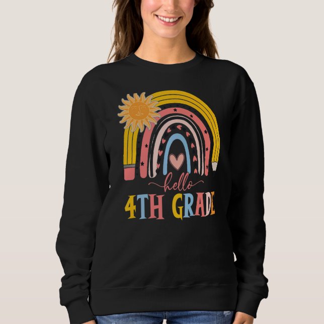 Sudadera Boho Rainbow Hola profesor de cuarto grado Primer  (Anverso)