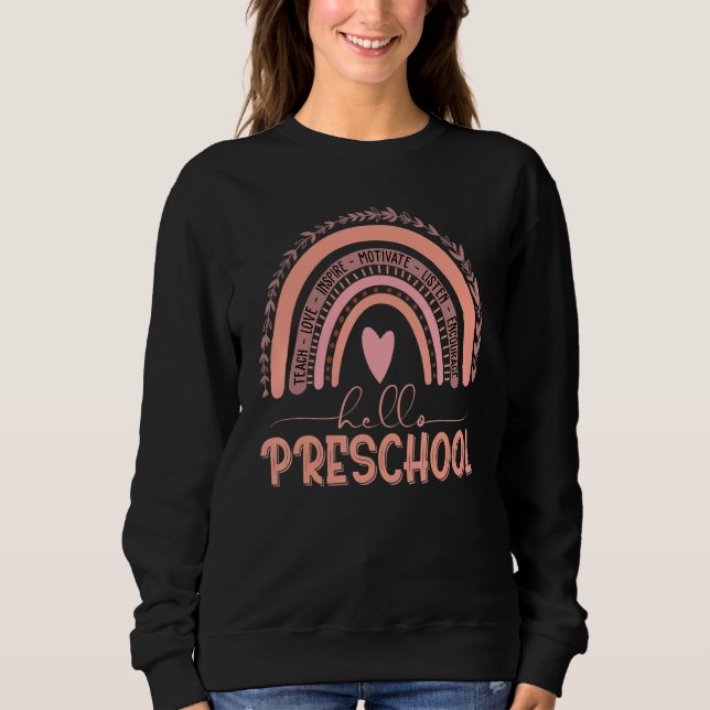 Sudadera Boho Rainbow Hola Profesor De Preescolar Primer Dí (Anverso)