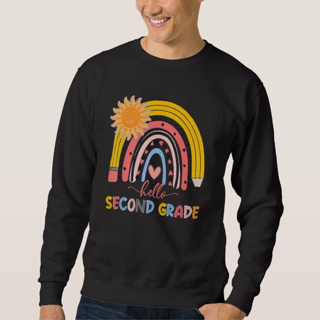 Sudadera Boho Rainbow Hola profesor de segundo grado (Anverso)