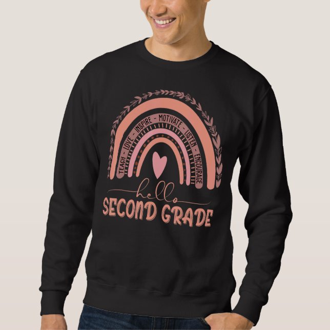Sudadera Boho Rainbow Hola profesor de segundo grado (Anverso)