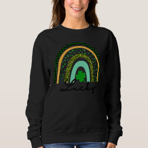 Sudadera Boho Rainbow Lucky Shamrock Green Plaid And Leopar