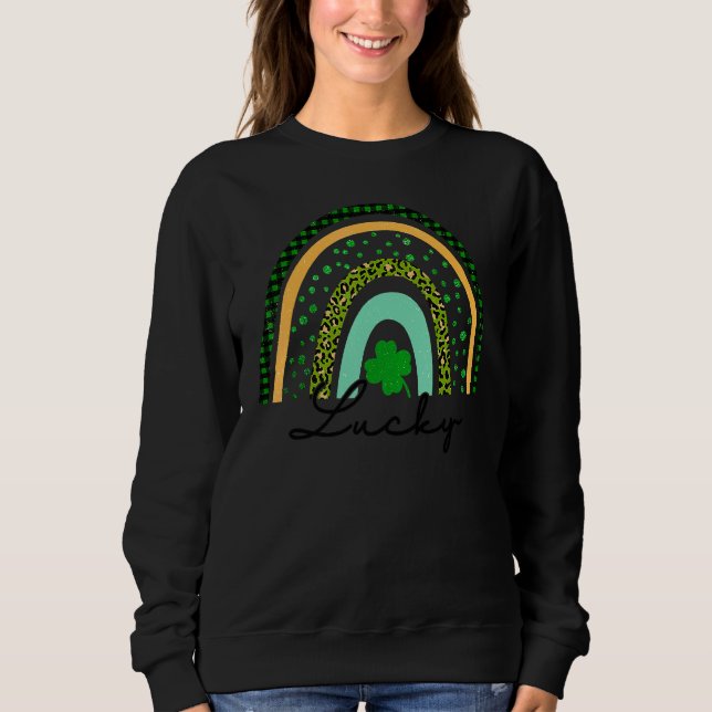 Sudadera Boho Rainbow Lucky Shamrock Green Plaid And Leopar (Anverso)