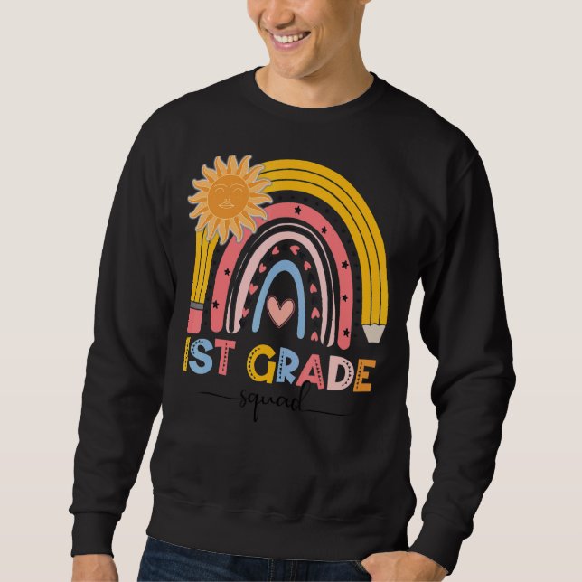 Sudadera Boho Rainbow Primer día de profesor de primer grad (Anverso)