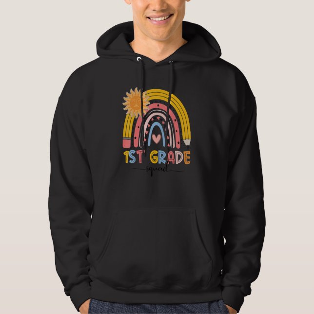 Sudadera Boho Rainbow Primer día de profesor de primer grad (Anverso)
