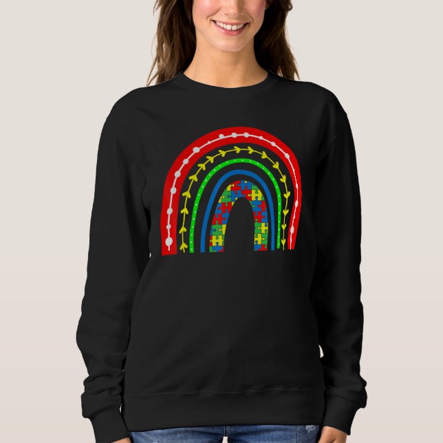 Sudadera Boho Rainbow Puzzle Piece Autism Awareness Autisti (Anverso)