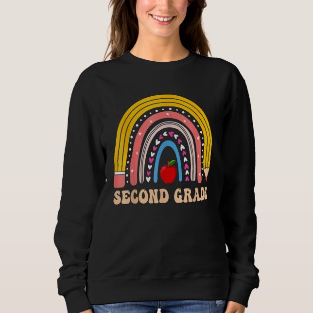 Sudadera Boho Rainbow Second Grade Student Teacher Back To  (Anverso)