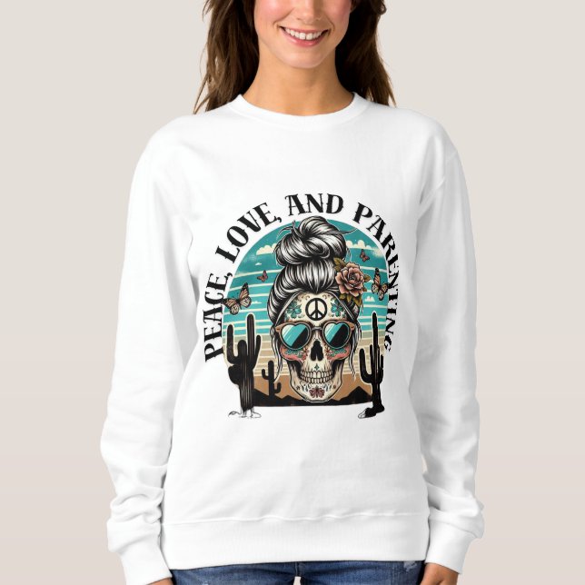 Sudadera Boho Skull Peace and Parenting T-Shirt – Retro Des (Anverso)