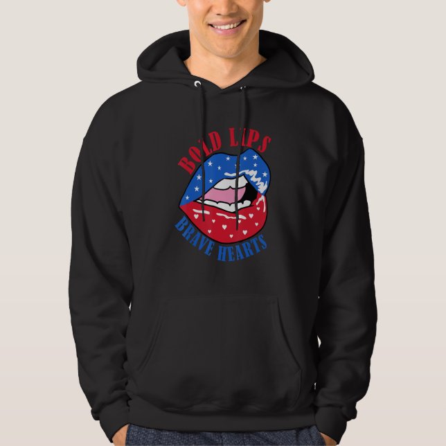Sudadera Bold Lips Brave Heart US American Flag Patriotic L (Anverso)