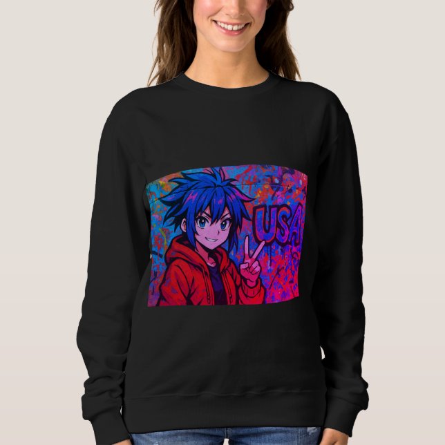 Sudadera Bold Red Anime USA Graphic T-Shirt (Anverso)