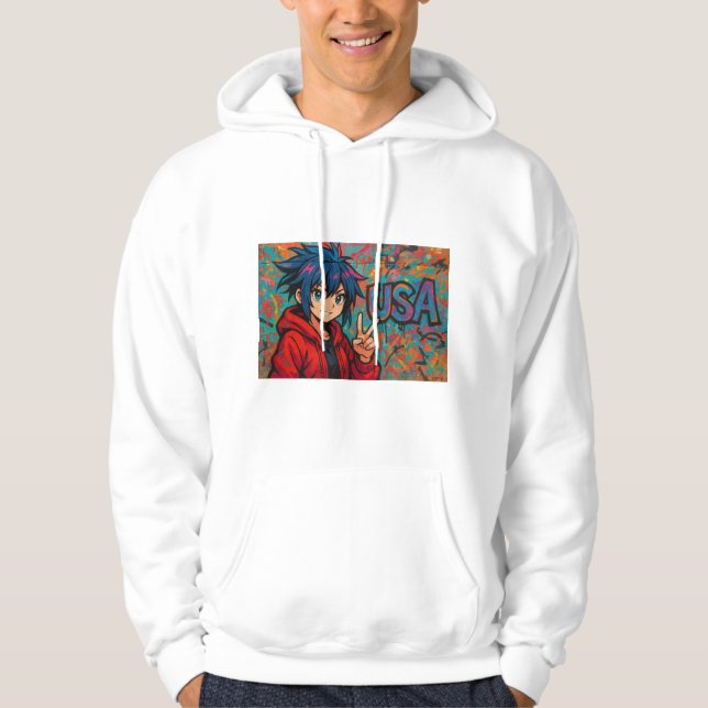 Sudadera Bold Red Anime USA Graphic T-Shirt (Anverso)