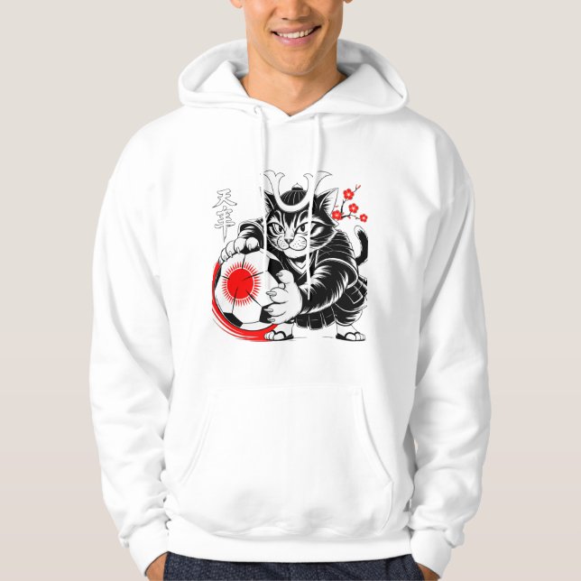 Sudadera Bold Samurai Cat Soccer - Stylish Kawaii Fan Gear! (Anverso)