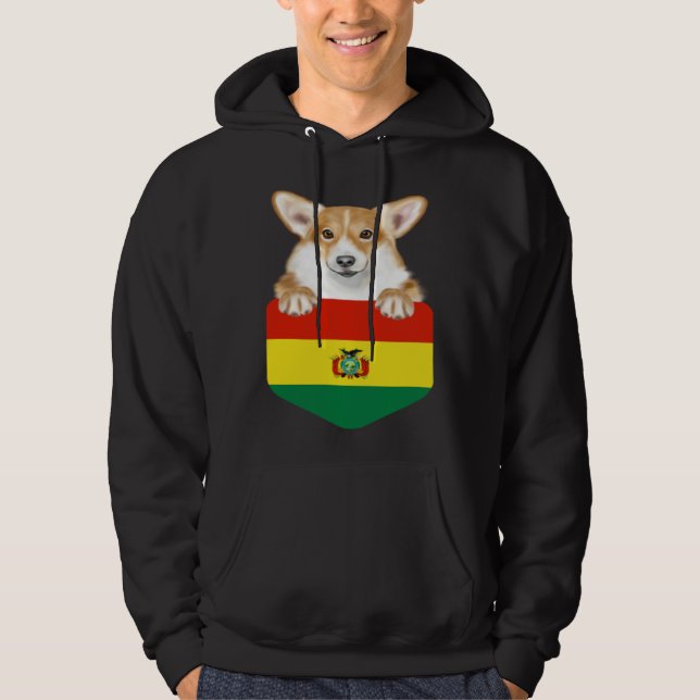 Sudadera Bolivia Flag Pembroke Welsh Corgi Dog In Pocket (Anverso)
