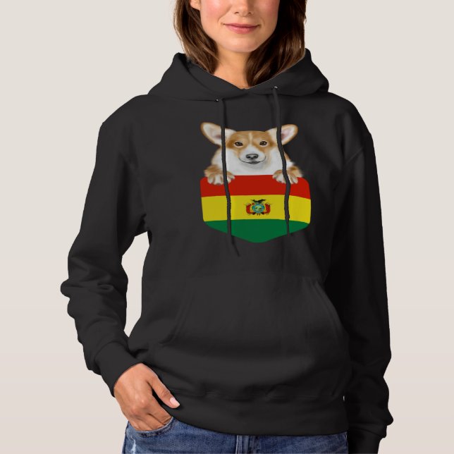 Sudadera Bolivia Flag Pembroke Welsh Corgi Dog In Pocket (Anverso)