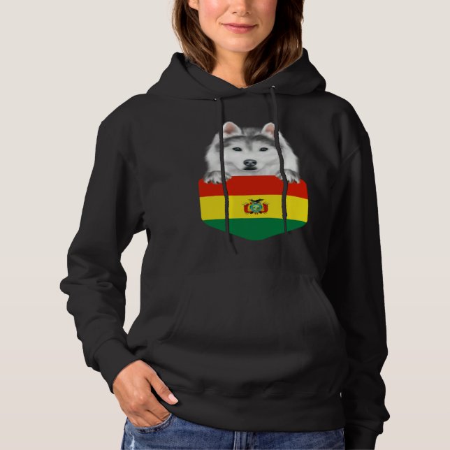 Sudadera Bolivia Flag Siberian Husky Dog In Pocket (Anverso)