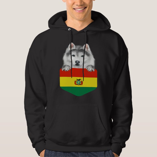 Sudadera Bolivia Flag Siberian Husky Dog In Pocket (Anverso)