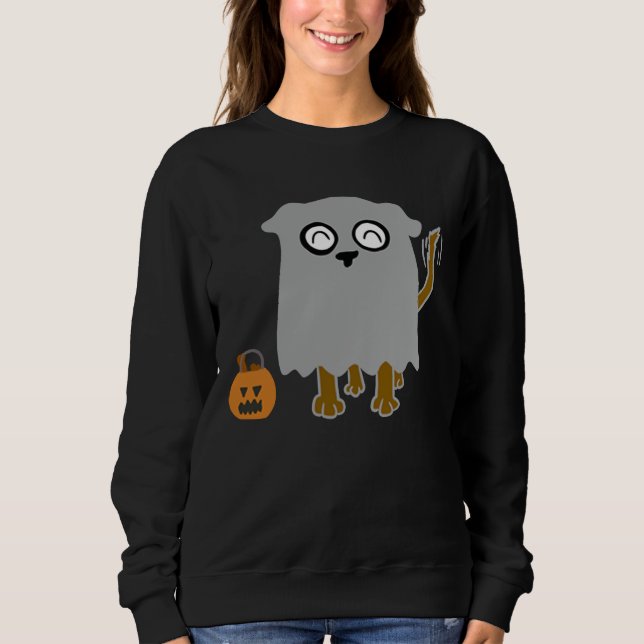 Sudadera Bolsillo de perro fantasma de Halloween lindo haci (Anverso)