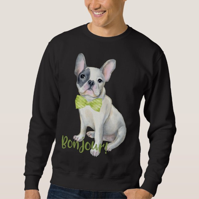 Sudadera Bonjour Bulldog Francés Con Una Veta De Bow (Anverso)
