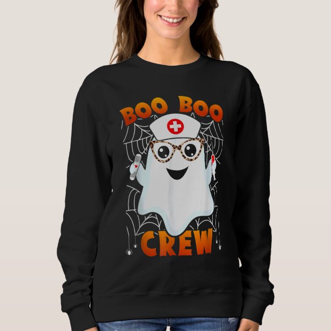 Sudadera Boo Boo Crew Nurse Leopard Glasses Lazy Halloween  (Anverso)